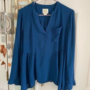 Anthropologie Laiken Henley by Maeve Blue Long Sleeve Blouse Size 4